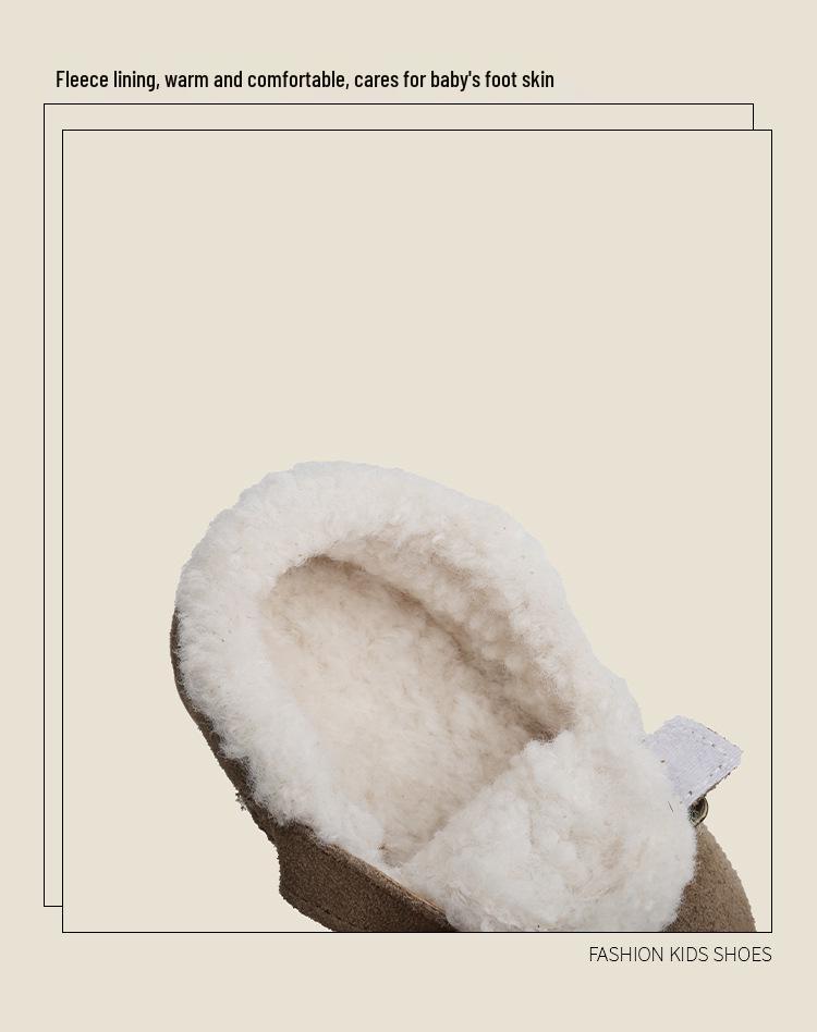 Теплые хлопковые детские туфельки: Корейский стиль, кожаный, с флисовой подкладкой, мягкой подошвой, для мальчиков и девочек