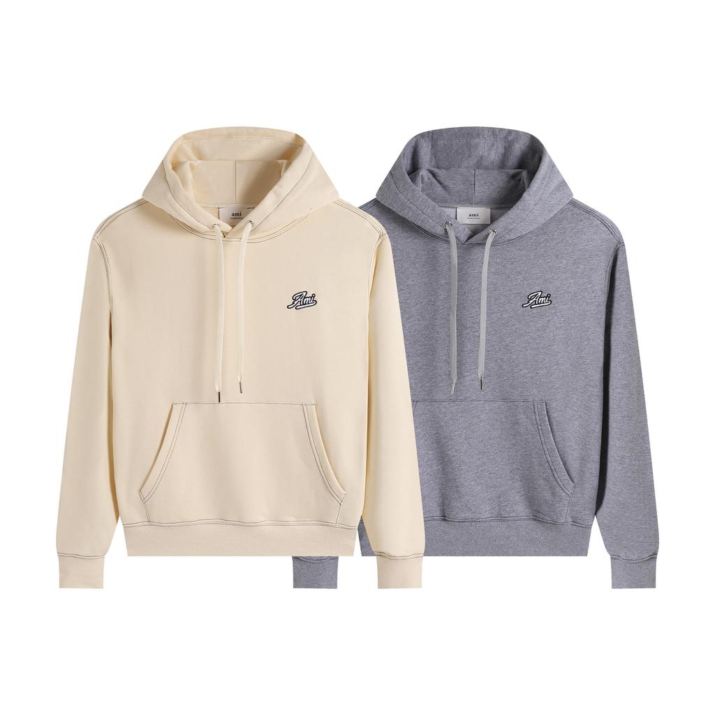 AMI 2025 Осень-Зима Новая Мужская Толстовка с Капюшоном, Вышивка Буквами, Высококачественный Хлопок