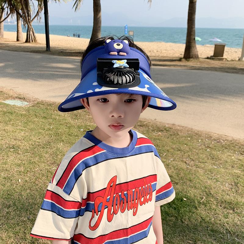 Summer Outdoor Children's Fan Hat Sun Protection Cartoon Air Top Hat Big Brim UV Sun Hat Primary School Student