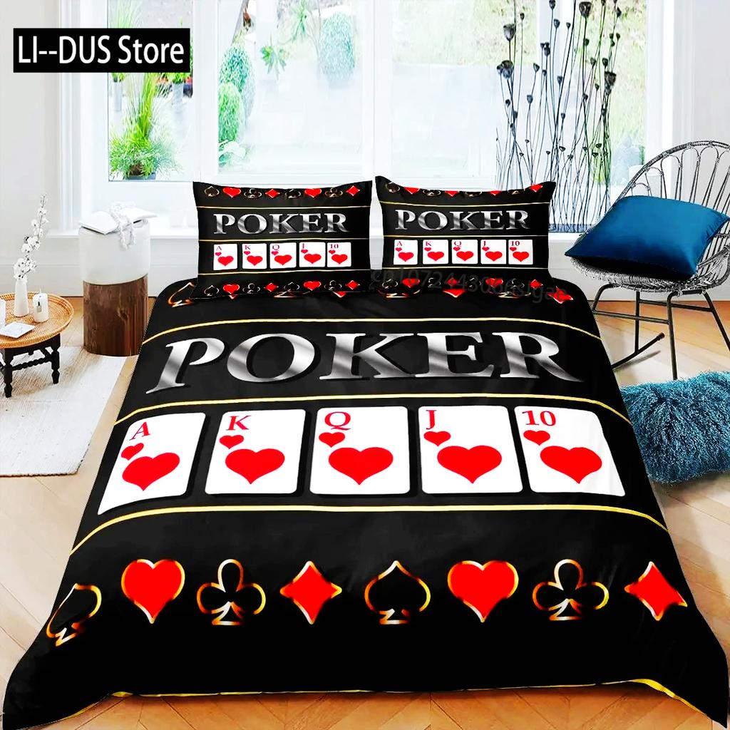 Покер King Queen Пододеяльник Современный комплект постельного белья для карточных игр Геймерский игровой пододеяльник Покрывало для азартных игр Спортивная одежда Полиэстеровый пододеяльник