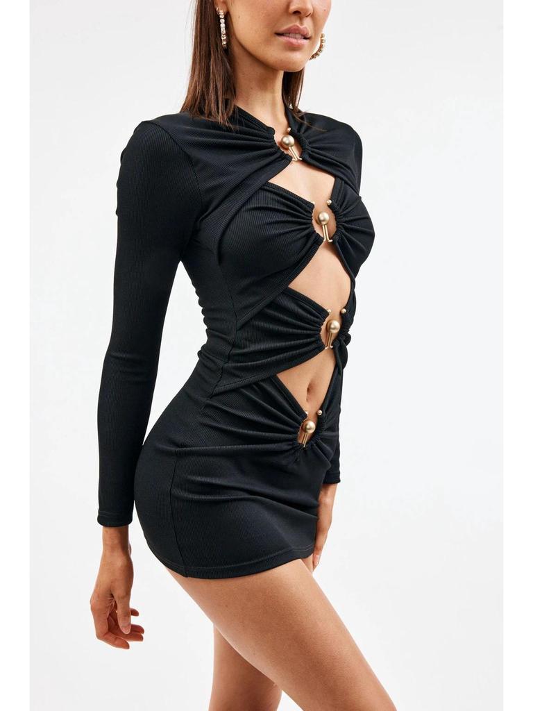 2023 Европейский и американский стиль Полый дизайн Кроп-топ Платье-бандаж - Вечернее платье бодикон с длинным рукавом для женщин