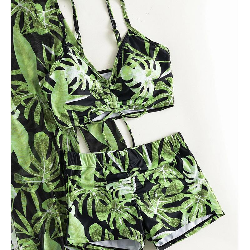 Women Swimsuit High Waist Bikini Set Three Pieces Women Sexy Long Sleeve Cover Up Swimsuit Beach Bathing Suits Swimwear