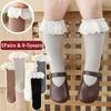 5Pairs Lace Trim Infant Cotton Stockings Ruffled Edge Cartoon Above Knee Socks  Kids
