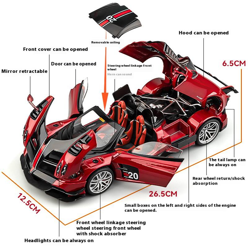 1/18 Модель спортивного автомобиля Pagani Huayra Cool из сплава, Имитация деталей интерьера, Крутое освещение и звуковые эффекты, Изысканные настольные украшения
