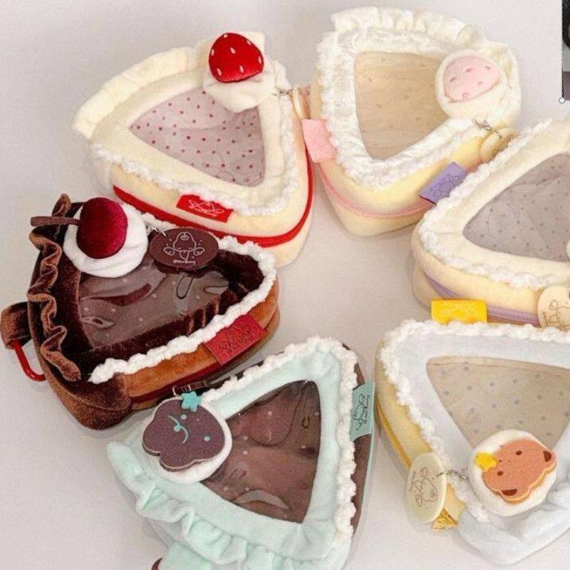 1 шт. Милый мешочек для хранения Клубничный торт Детская булочка Сумка для демонстрации С прозрачным окном и брелоком-сердечком Для Аниме K-pop Мерча Декор