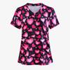 Clinical Uniform Woman Elegant Heart Print Health Care Scrub Uniform Trends V-Neck Short Sleeve Dental Nursing Uniform for Women