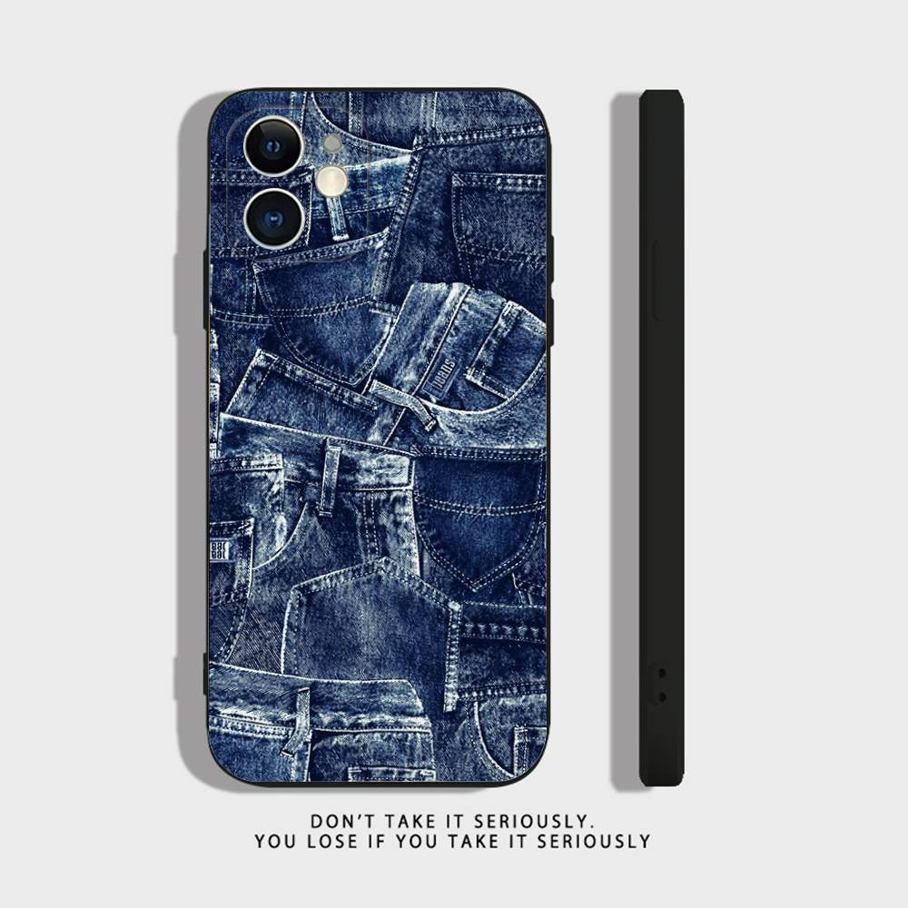 Джинсовый Ковбойский Деним с принтом Для iPhone 17,16,15,14,13,12,11,Pro,X,XS,Max,XR,Plus,Mini Мягкий Силиконовый Чехол для Телефона Черный Ударопрочный