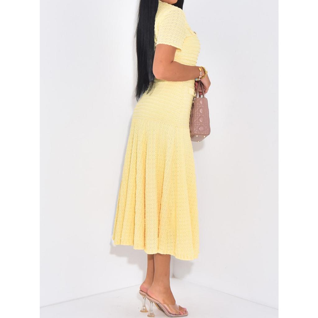 Облегающее вязаное платье с вырезами, коротким рукавом и кружевной отделкой, с акцентом на талии, длинное модное платье-свитер