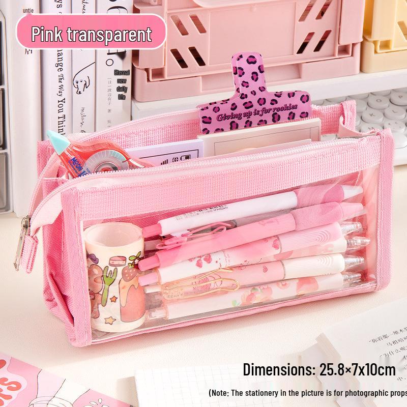 Six-Layer High Capacity Transparent Pencil Case for School Girls - Stylish and Simple Compartment Stationery Bag
