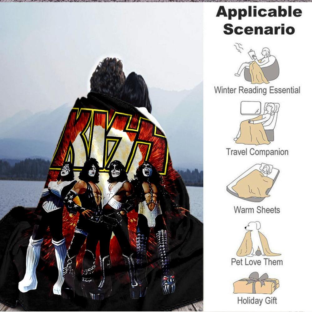 1pc KISS Band Soft Skin-Friendly Flannel Blanket with Digital Printing, Various Sizes Available for Family, Friends, Birthday