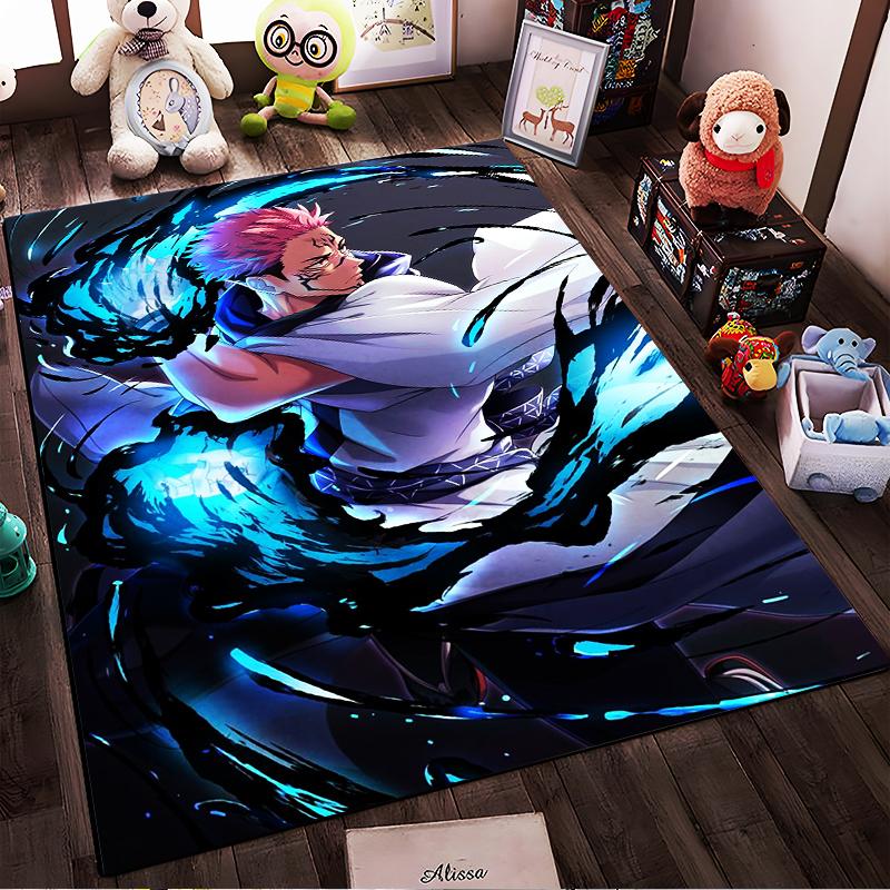 "Anime Style Carpet with Pink-Haired Warrior and Blue Energy Art" Suitable for use as an anti-slip for living room bedroom sofas