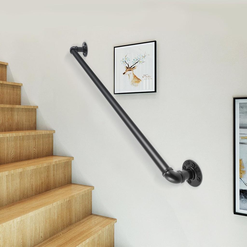 Pipe Stair Handrail Staircase Handrail 2 FT Carbon Steel for Wall Mount