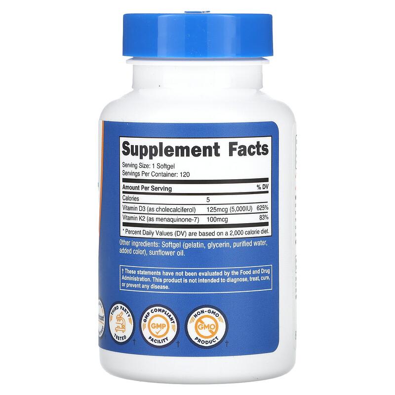 Vitamin K2 + Vitamin D3, 120 Softgels