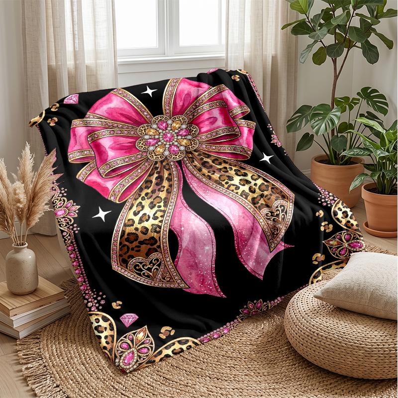 Pink Ribbon with Leopard Print 1 Theme blanket Lightweight Warm Flannel Blanket Decorative Throw Blanket for Home Decoration