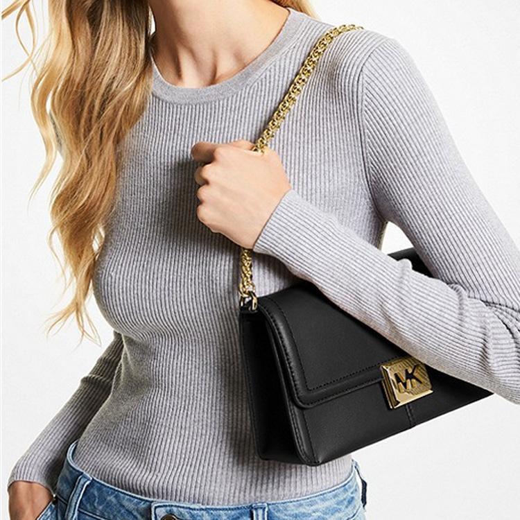 Michael Kors MK Sonia Сумка на плечо через плечо из кожи с цепочкой, однотонная, с большим логотипом, на клапане, средняя, женская, черная 35F1G6SL3L-001
