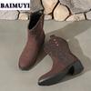Женские ботильоны на среднем каблуке, модные дизайнерские новые повседневные ботинки челси на толстом каблуке, туфли-гладиаторы, зимние замшевые женские ботинки 2025 года