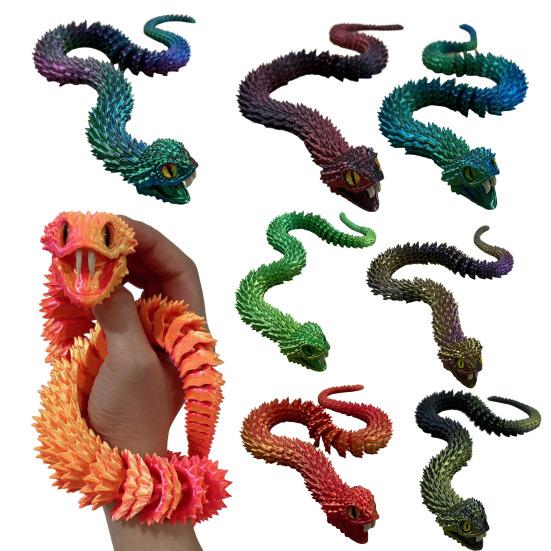 3D Printed Snake Toy Articulated Snake with Openable Mouth And Retractable Teeth Flexible Fidget Snake Toy for Adults Kids