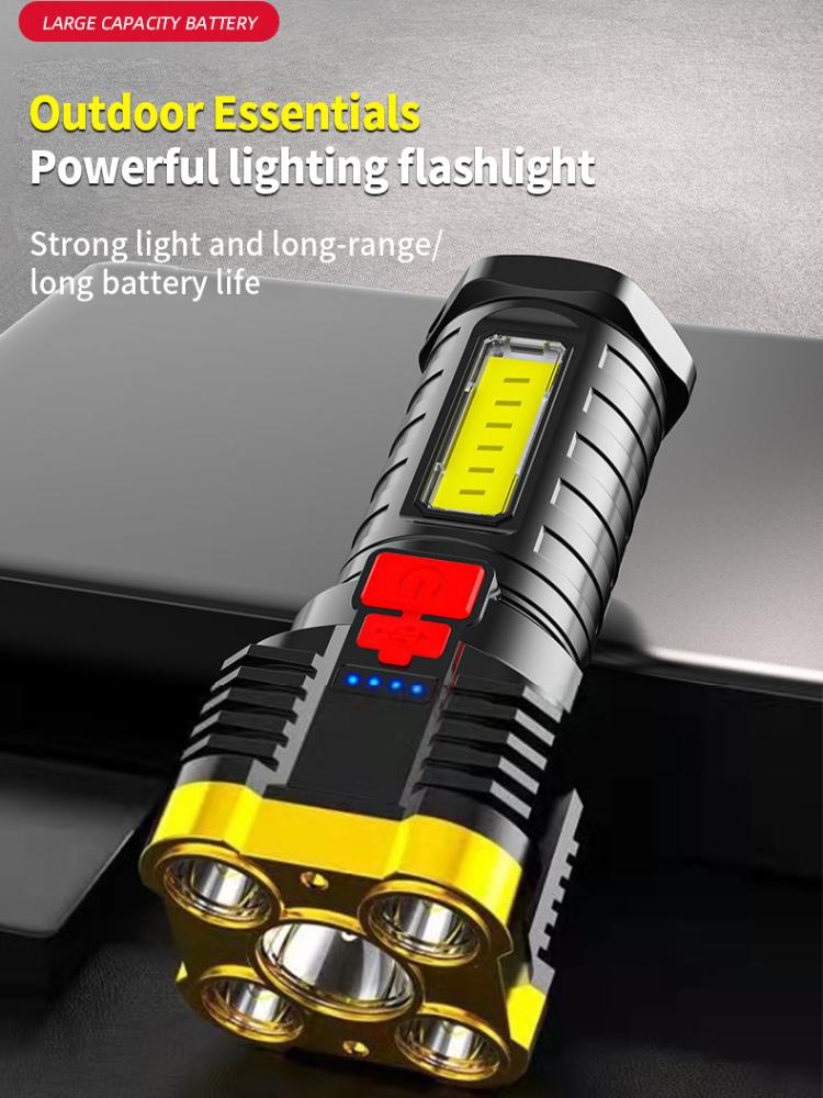 5 LED Flashlight High Power Rechargeable Waterproof Led Long-range Spotlight Battery Display COB Light Outdoor Multi-function