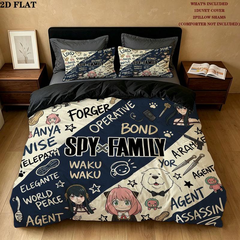 Spy Family Pattern Bedding Quilt Set Quilt Cover Pillowcase Home Birthday Gift(1 * duvet cover + 2 * pillowcase, without core)