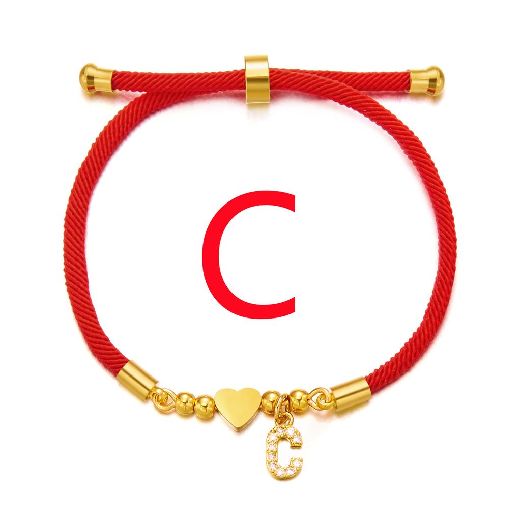 Женский браслет из нержавеющей стали с 26 буквами, AZ, алфавит, сердце, регулируемый плетеный браслет Lucky Red Rope, ювелирное изделие, подарок