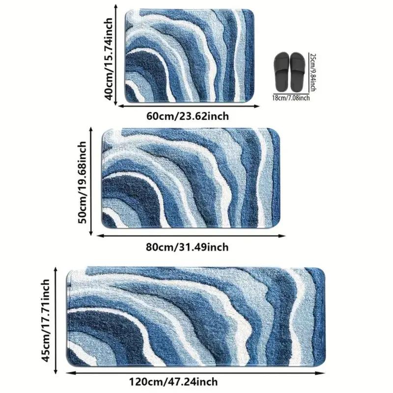 Ocean Wave Pattern Bath Mat Super Absorbent Non-slip Soft Microfiber Bathroom Rug for Shower Room Home Decor