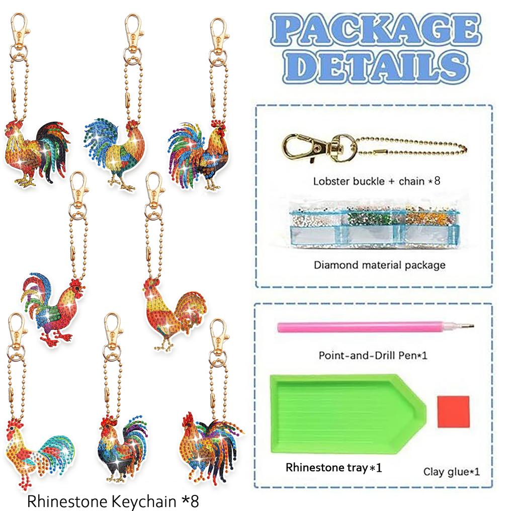 8 шт./набор DIY акриловый брелок для алмазной живописи/подвеска для сумки двухсторонний с рисунком коровы/цветного кота/петуха