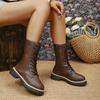 Lace-Up Mid-Calf Boots Autumn And Winter New Round Toe Side Zipper Non-Slip Wear-Resistant Thick Heels