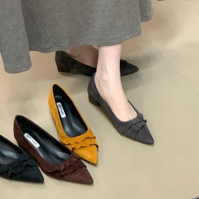 Модные французские туфли-лодочки с острым носком на низком каблуке для женщин 2025 весна и осень новая модель без застежки с мелким вырезом на высоком каблуке