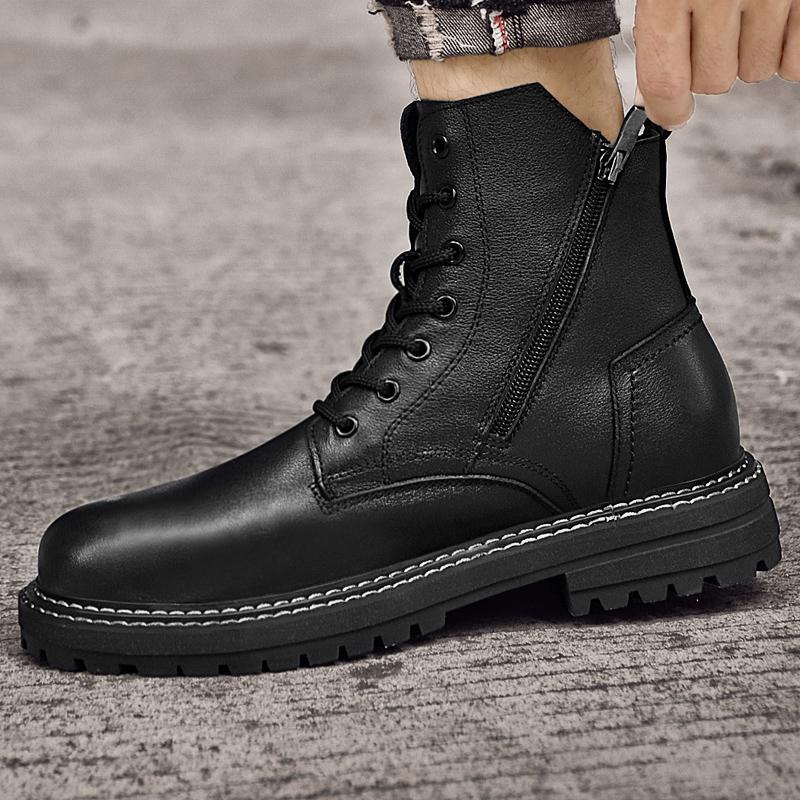 Повседневные ботинки из натуральной кожи для мужчин, зимние ботинки класса люкс, высококачественные нескользящие ботинки по щиколотку для мотоциклов и лодок