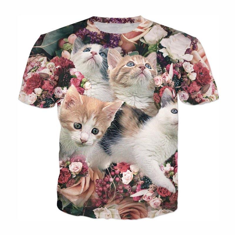 Новые забавные футболки с изображением животных, кошек и собак, летняя мода, повседневные тренды, интересные футболки с круглым вырезом, 3D-принты, уличные топы