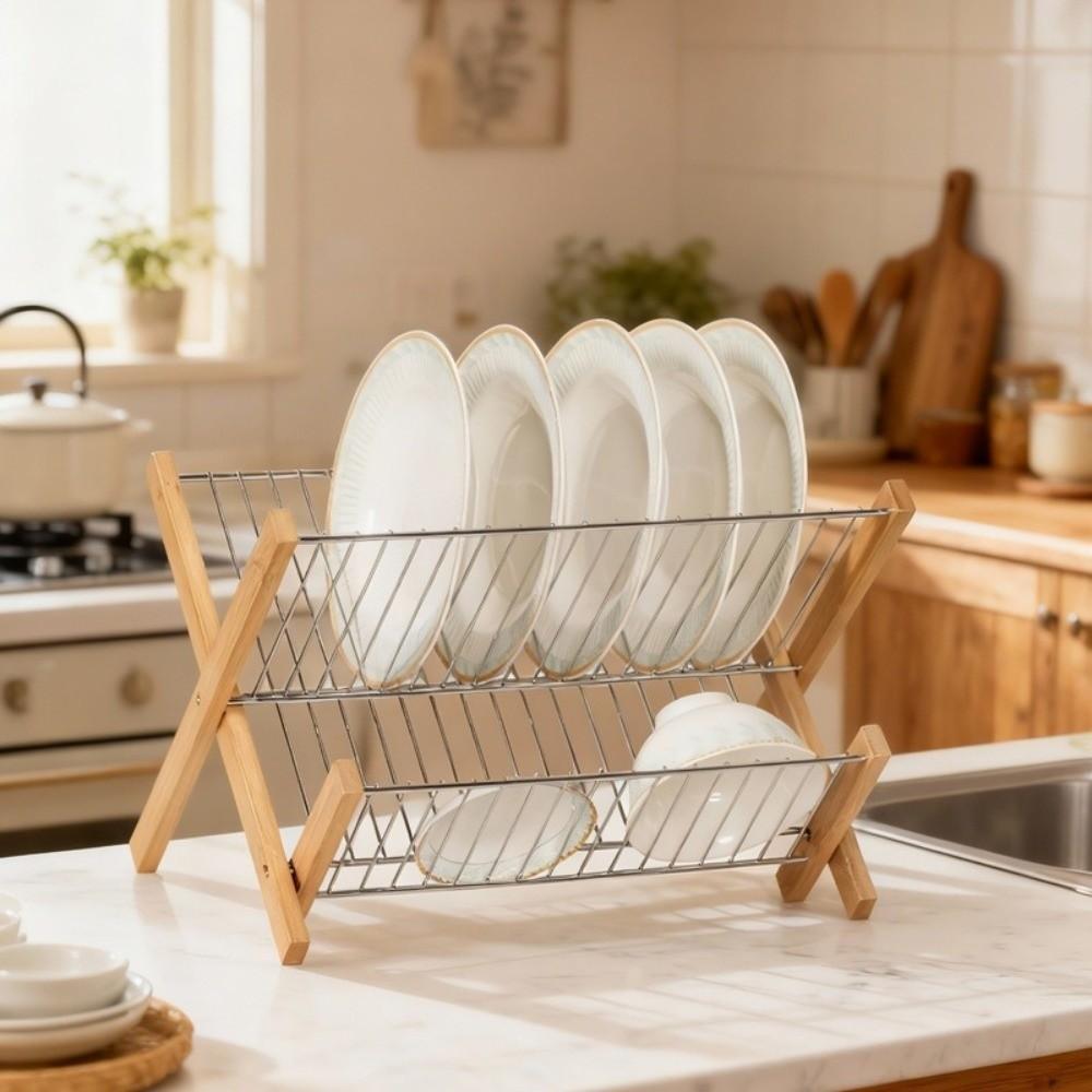 Foldable Bamboo Drain Rack Bamboo Kitchen Storage Organizer New Foldable Dish Rack For Kitchen