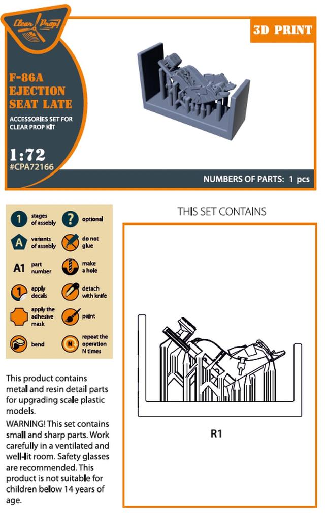 Прозрачное кресло-катапульта для поздней модели североамериканского истребителя Sabre, прозрачные пластиковые детали модели CPUA72166 Prop! 1/72 Ф-86А (для Prop) (Самолет)