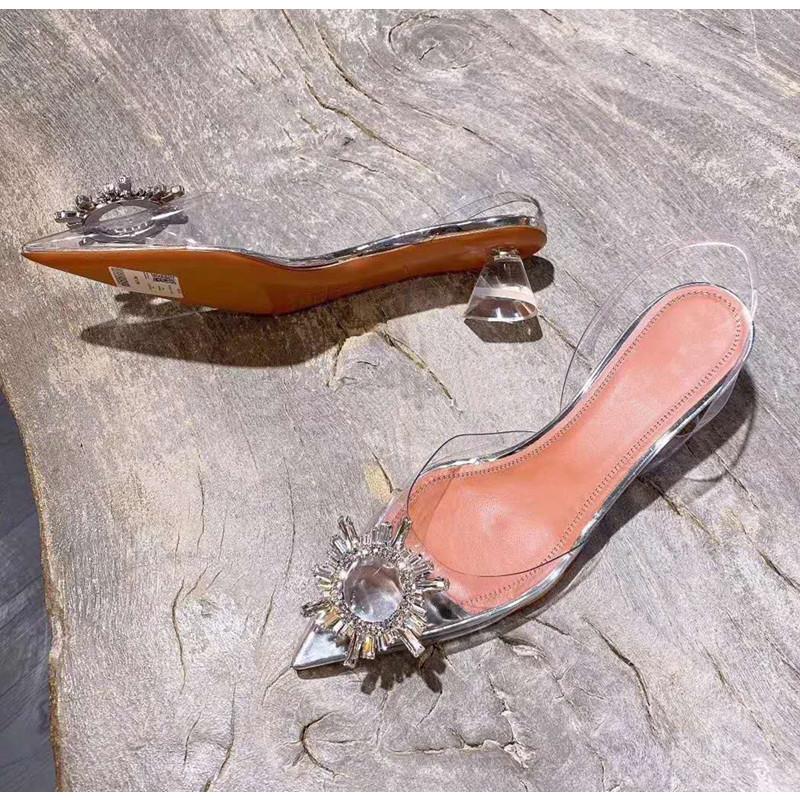 Мода 2025 Лето Женские туфли-лодочки Прозрачные Хрустальные Треугольный каблук Офисные туфли Леди Туфли на высоком каблуке Вечерние Свадебные туфли Женские Сандалии 34-45