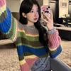 Pullover Sweater Female 2022 Autumn Retro Soft Waxy Languid Wind Stripe Sweater Women Long Sleeve O Neck Knitted Sweater Top