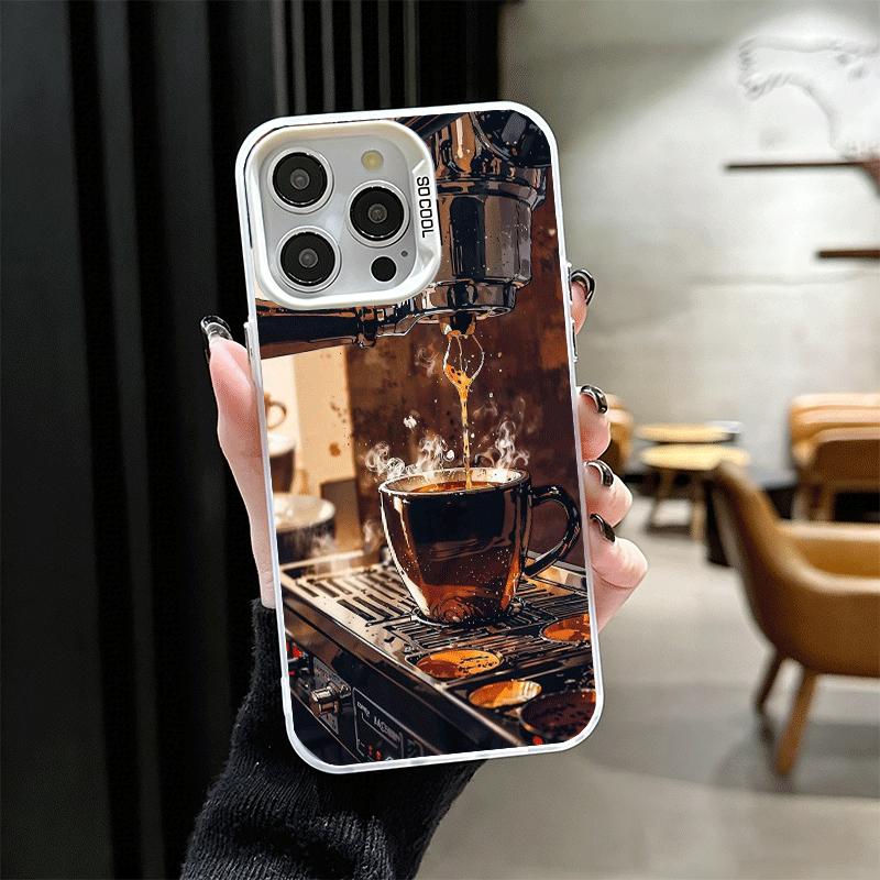 Черный Кофе Модный Стиль Ударопрочный Чехол для Телефона для iPhone 17 Air 16 16E 15 Pro Max 14 Plus 13 Mini 12 Задняя Крышка Противоударный Веселый