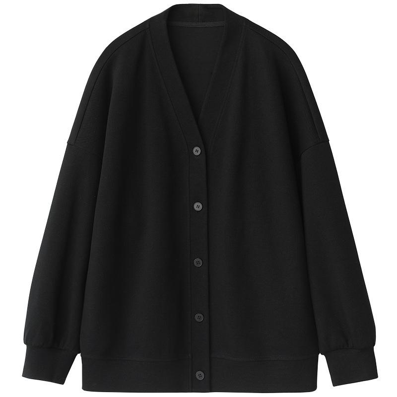 Autumn Winter Women's Sports Coat Casual Loose V-neck Mid Length Cardigan Jacket Sweatshirt for Women Thick Warm Tops Office Lady Female