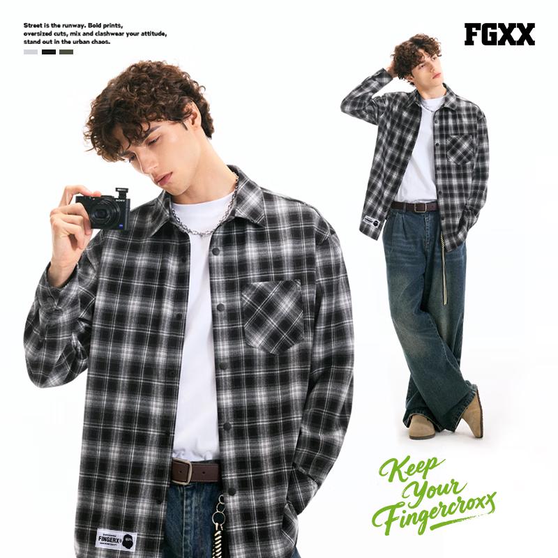 Fingercroxx Men's Flannel Plaid Shirt Jacket