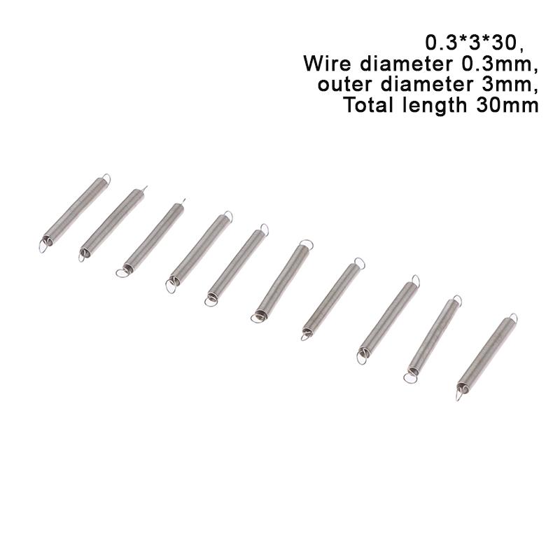 10 шт./лот, пружина растяжения 0,3 мм, удлинительная пружина из нержавеющей стали 304, наружный диаметр 3 мм-4 мм