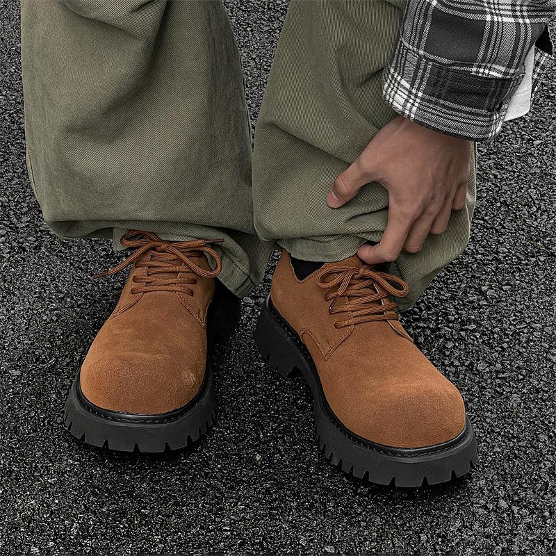 2024 Derby Shoes Men's Autumn New Anti-velvet Leather Big Head Leather Shoes Retro British Thick-soled Heightening Tooling Shoes 3656-J