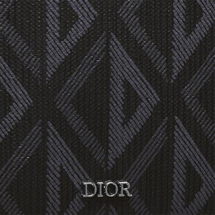 Dior Cd Diamond Series Long Double Fold Leather And Canvas Wallet Men wallet Black 2ESBC002DCO-H43E