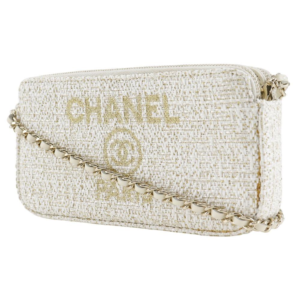 Chanel Deauville Цепочка на плечо Сумка через плечо A84415 Клатч 2-в-1 Белый твид Женская Б/у