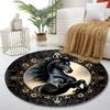 Majestic Black Horse with Floral Frame Print round rug, living room, bedroom, playroom carpet, non slip floor mat, gift