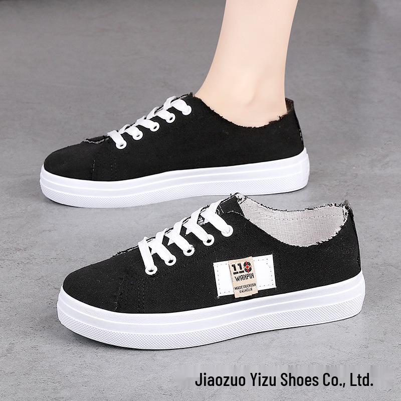 Женские белые низкие кеды из парусины - Весна/Осень, Корейский стиль, Дышащие, Нескользящие, Универсальные и Модные.