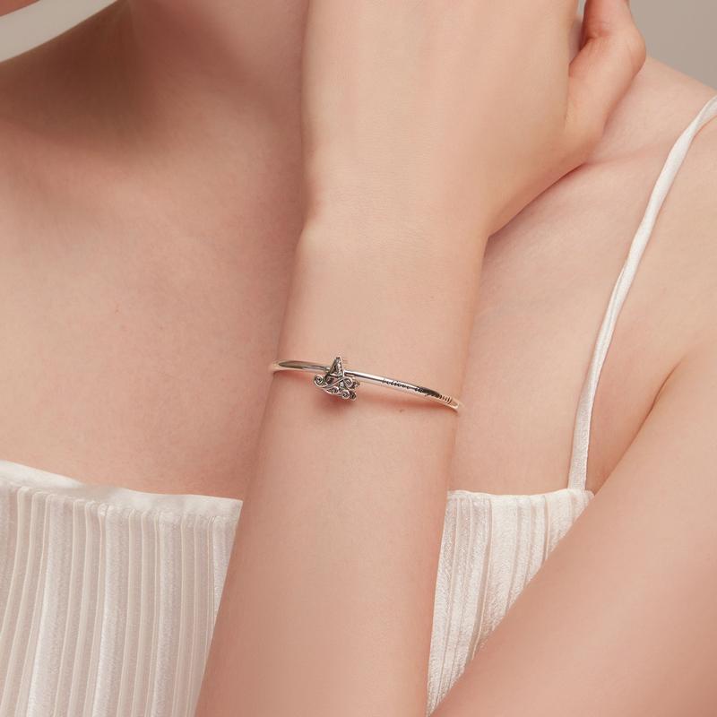 Bamoer Authentic 925 Sterling Silver Vintage Letter A To Z Zircon Bead Charms Fit Original Charm Bracelets DIY Jewelry