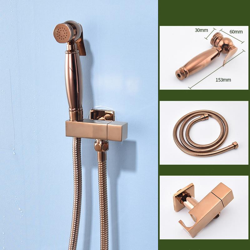 High Quality Modern Hotel Use Brass Wall-Mounted Vertical Spray Bathroom Bidet Sprayer Set Rose Gold Handheld Toilet Sprayer