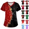 Women's Fashion V-neck Short Sleeve Workwear With Pockets Christmas Printed Tops