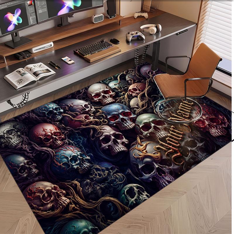 Skull Gothic Theme Soft Crystal Velvet Rug Custom Name & Text Print Non Slip Floor Rug for Bedroom Living Room