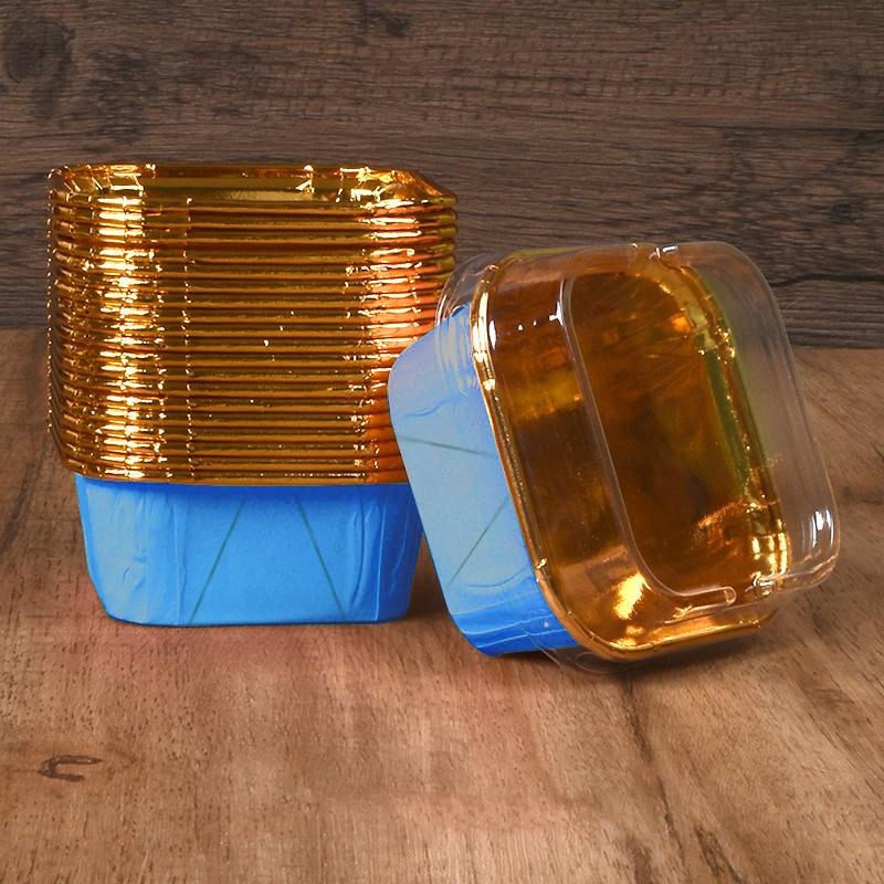 50pcs Square Cupcake Cups with Lids, Pudding Cup Bake-resistant Cup, Disposable Foil Cupcake Cups Muffin Tins For Wedding Baking