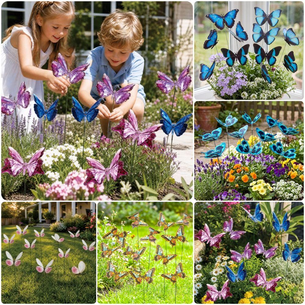 12PCS 3D Butterfly Butterfly Lawn Ornament Landscape Decoration Flower Pot Stakes for Flower Pots