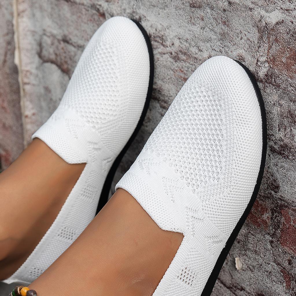 Fashion Solid Color Square Toe Mesh Loafers Shallow Women Flats Shoes Soft Bottom Knit Ballet Flats Shoes Casual Slip On Boat Shoes